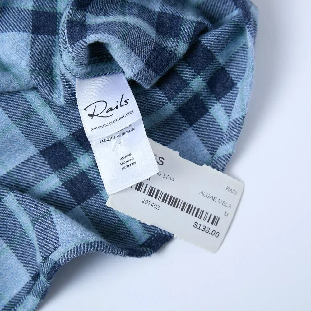 Rails Lennox Plaid Flannel Button Down Shirt Algae Melange Blue Medium NWT
